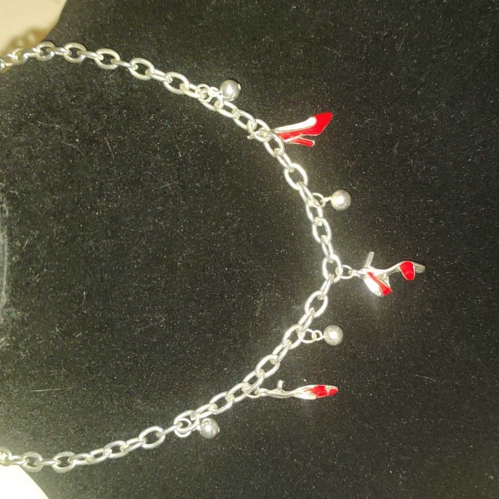 Ladies silver with red shoes charm necklace